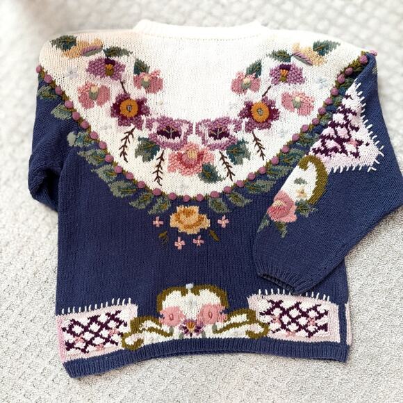 Vintage Cullinane Hand Knit Floral Embroidered Sweater‎ - Picture 3 of 8